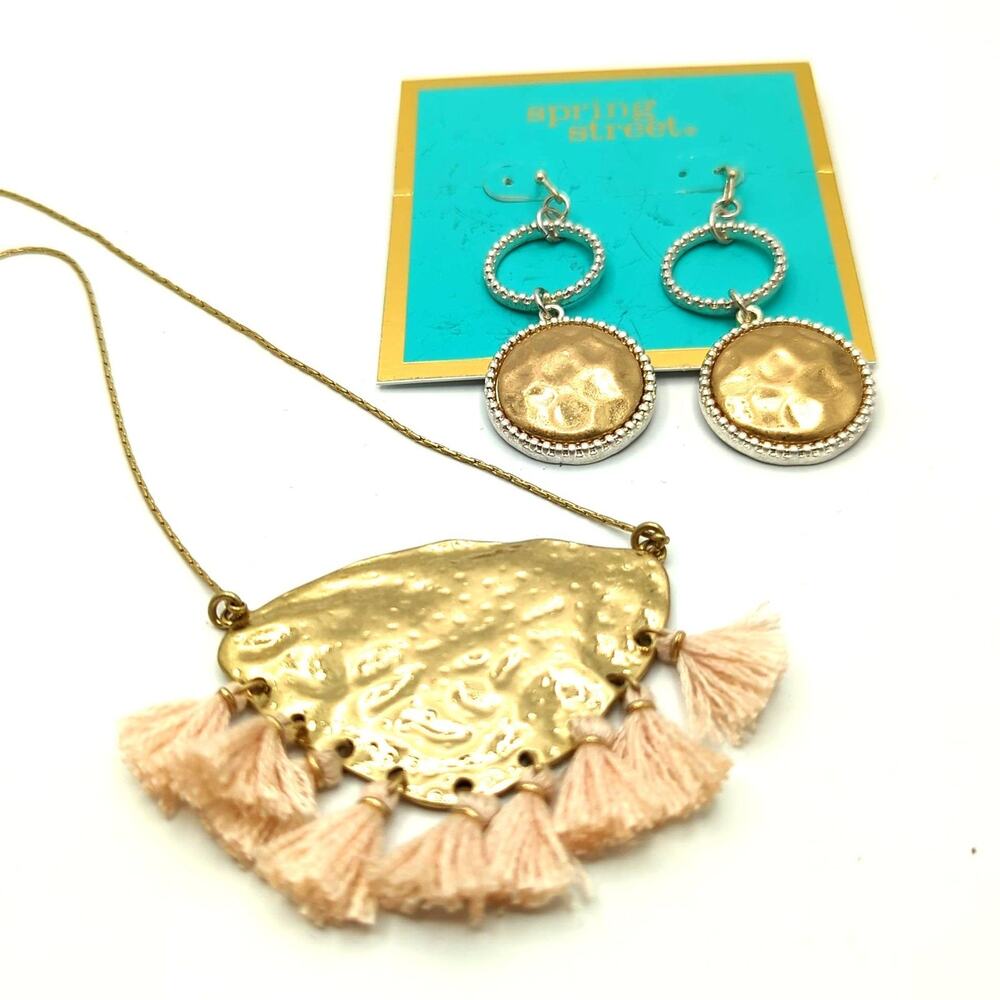 Boho Statement Earrings + Long Tassel Necklace Set
